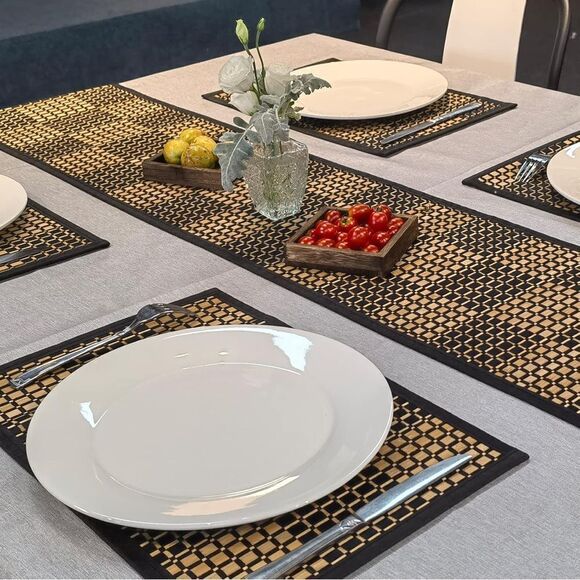 Bed Bath & Beyond Bamboo Table Runner in Black Checkers 13” X 90” - Picture 5 of 15